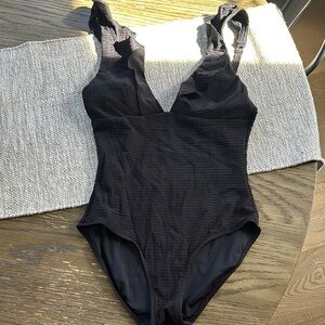 Black Textured One-Piece Swimsuit